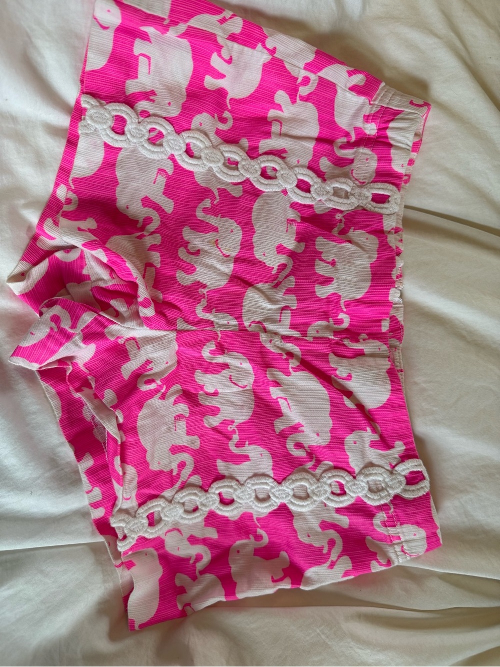 Lilly Pulitzer Pink Elephant Print Shorts with White Trim kids girls Tusk in Sun